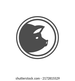 Monochrome pig head circle vintage logo butchery farm market barbecue food cooking vector illustration. Piglet muzzle round frame black silhouette agricultural countryside rural meat production emblem