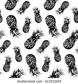 Monochrome pineapple fruit hand drawn sketched seamless pattern vector