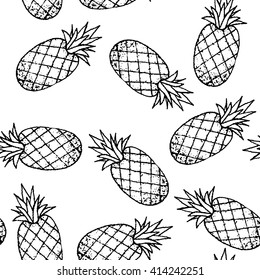 Monochrome pineapple seamless pattern. Hand drawn pineapple background for print,  wallpaper, textile, fabric. 