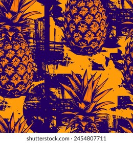 monochrome pineapple - Seamless pattern, realistic sketch, laconic, minimalistic vintage style , vector botanical seamless grunge background