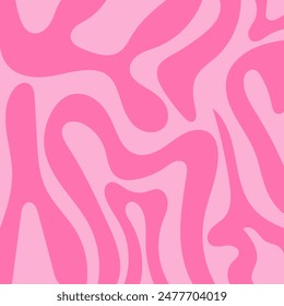 Monochrome pink abstract background. Groovy design with liquid waves lines. Trendy retro vintage illustration, vector poster.