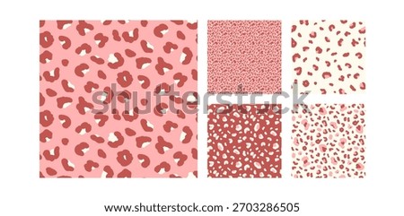 Monochrome pink animal seamless pattern print collection. Girly leopard backgrounds set. Vector seamless bg. Camouflage coquette colors animal panther cheetah mini patterns. Modern red ornaments.