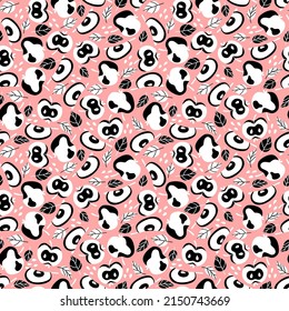 Monochrome pink seamless pattern with black and white apples vector