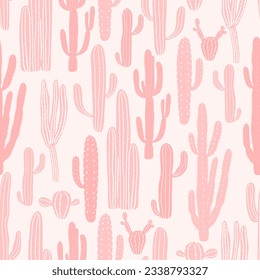 Monochrome pink seamless pattern with cactus