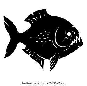 Monochrome piranha illustration isolated on white background. 
