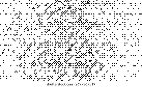 Textura de ruido de píxeles monocromo con puntos cuadrados dispersos que forman un patrón abstracto digital. Ideal para diseños tecnológicos, glitch y futuristas.