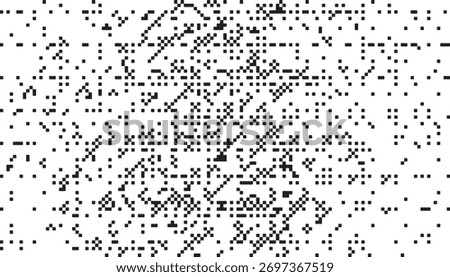 Monochrome pixel noise texture with scattered square dots forming a digital abstract pattern. Ideal for tech, glitch, and futuristic designs.