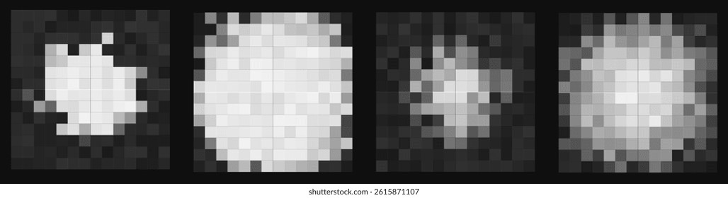 Monochrome Pixelate Censor Blur Effects Set for Pixel-Based Censorship and Visual Masking Uses. Vector Illustration.