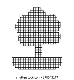monochrome pixelate silhouette tree plant in meadow vector illustration