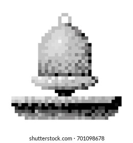 monochrome pixelated bell element over grass vector illustration