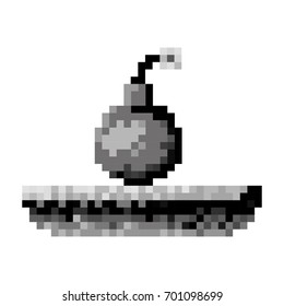 monochrome pixelated bomb in meadow vector illustration