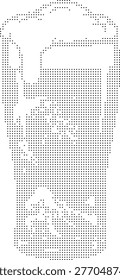 A monochrome pixelated dither illustration of a beer pint glass using halftone bitmap styling perfect for retro graphic design and vector art projects