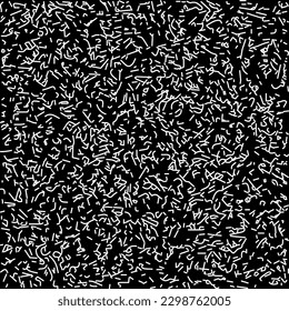 Monochrome pixelated grunge black background with white abstract dashes with random tiled texture