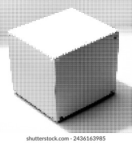 Monochrome pixelated illustration of a cube