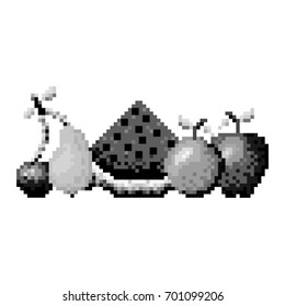 monochrome pixelated set collection fruits vector illustration