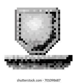 monochrome pixelated shield defense element to fight vector illustration