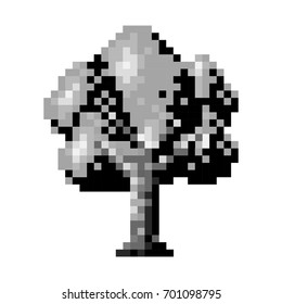 monochrome pixelated tree with ramifications and leaves vector illustration