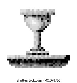 monochrome pixelated trophy in meadow vector illustration