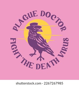 Monochrome plague doctor in costume vector illustration. with circular text, you can use for t shirt or logo design