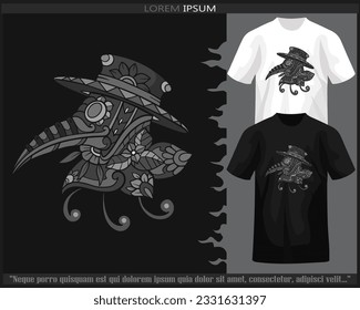 Monochrome plague mandala arts isolated on black and white t shirt.