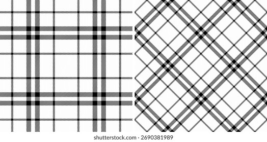 Monochrome plaid patterns offer classic, seamless textures. Perfect for backgrounds, fabrics, and designs. Versatile for web, print, and textile projects.