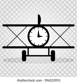 monochrome plane with a clock with a shadow on a light background abstract symbol