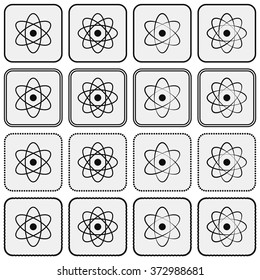Monochrome planetary atom model science icon set