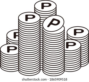 A lot of monochrome point coins piled up neatly.
