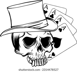 monochrome Pokerkarten mit Schädel, Vektorgrafik