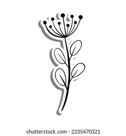 einfarbige Pollenblume auf weißer Silhouette und grauem Schatten. Vektorgrafik für Dekoration oder Design.