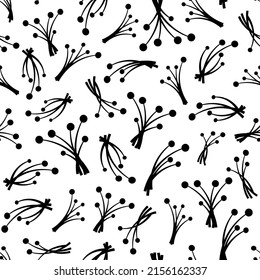 Monochrome Pollen seamless pattern. Abstract art print. Design for paper, covers, cards, fabrics, interior items and any. Vector illustration of botany nature.