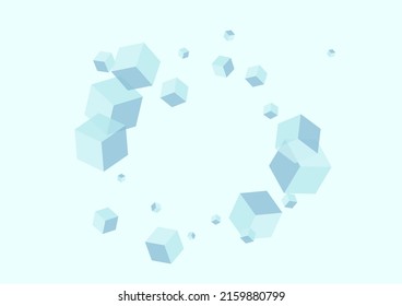 Vector azul de fondo de polígono monocromo. Textura de caos cuadrado. Diseño de perspectiva cúbica gris. Tarjeta de datos. Caja de la cadena de bloqueo gris.