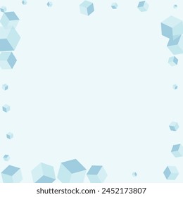 Monochrome Polygon Background Blue Vector. Block Scatter Template. Sky Blue Square Effect Design. Clean Card. Grey Particles Cubic.