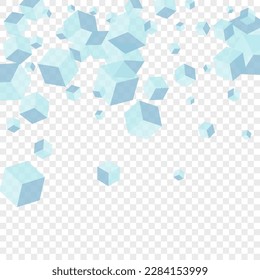 Monochrome Polygon Background Transparent Vector. Block Abstract Texture. Blue Square Science Template. Network Design. White Simple Geometric.