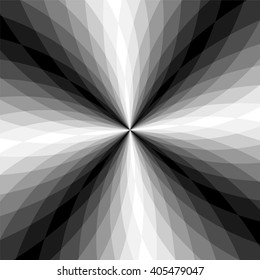 Monochrome  Polygonal  Lines Intersect in the Center  Gently Shimmering from dark to light.  Geometric Abstract Background. Suitable for textile, fabric, packaging and web design. Vector Illustration.