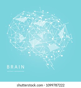 Monochrome polygonal wireframe brain isolated on background. Vector abstract graphic design. EPS10