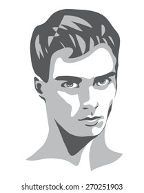 monochrome portrait of a handsome guy. Vector Illustration