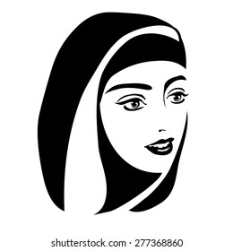 monochrome portrait of a Muslim woman in a Hijab on a white background