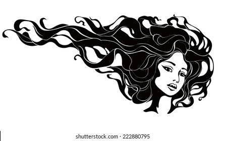 monochrome portrait of a woman with long hair