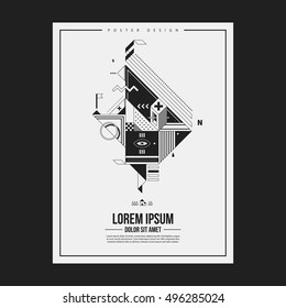 Monochrome poster design template with abstract geometric creature. Useful for advertising.