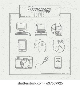 monochrome poster hand drawn with technology of daily use vector illustration