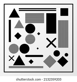 Monochrome posters. Flashback to 90's. Vintage style textures and objects, Old fashion graphic fashion backgrounds. 90s vector graphics.