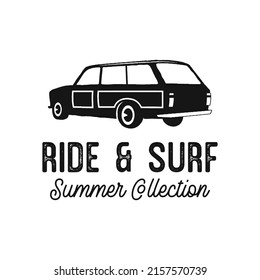 Monochrome print with retro car for summer trip