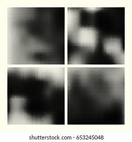 Monochrome printing raster. Set abstract vector halftone background. Black and white texture of dots.