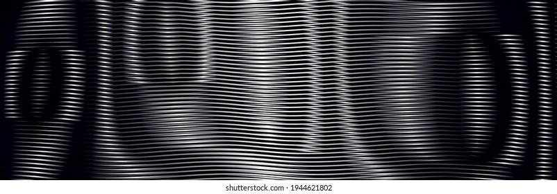 Monochrome psychedelic abstract dark background with moire effect of lines. Can be used as design of books, websites, accessories for phones and tablet. Background for title, image for blog. 