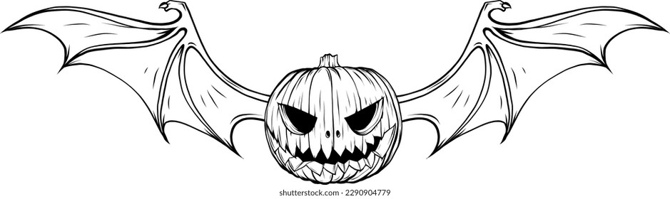 Monochrome pumpkin head design with bat wings