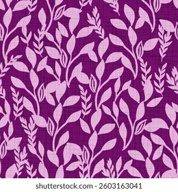 Monochrome Purple Leaves Branches Vector Seamless Pattern