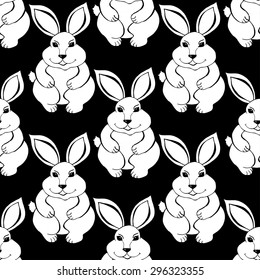 Monochrome Rabbit sketch seamless pattern background. Vector illustration