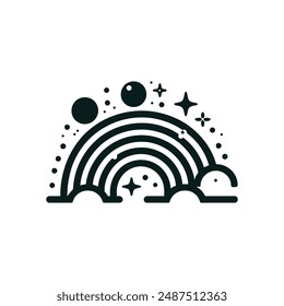 Monochrome Rainbow with Stars and Clouds Vector Illustration - Perfect for Celestial Designs