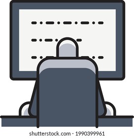 monochrome rear view of a person working on a computer